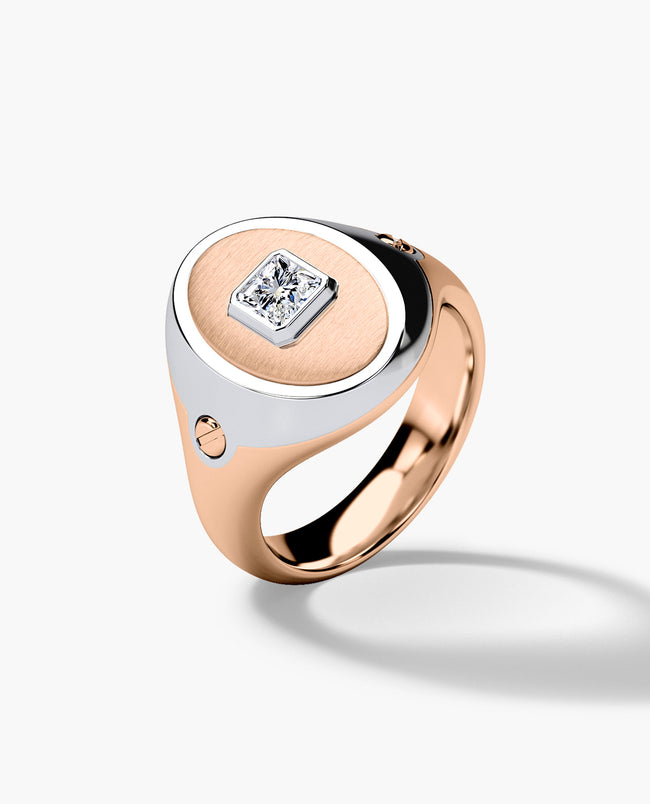LODESTAR Two-Tone Gold Signet Ring with Diamond